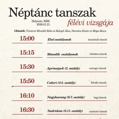 Néptánc félévi vizsga - beosztás